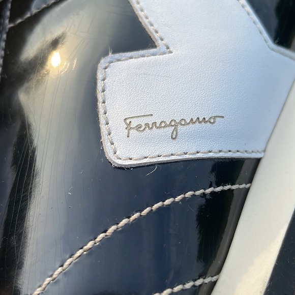 Salvatore Ferragamo Black Patent and White Leather Slip On Sneaker Shoes 10 B - Picture 13 of 16